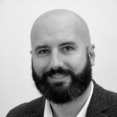 Black and white photo of Andrew Russell