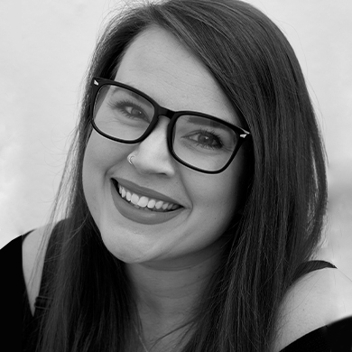 Black and white photo of Kayleigh Manning