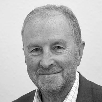 Black and white photo of Trevor Peer